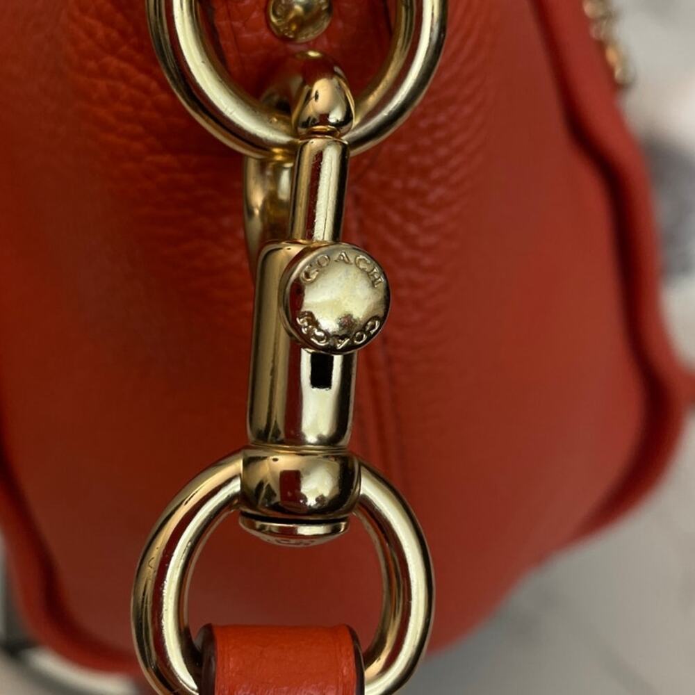 COACH Elise Coral Pebbled Leather Top Zip Medium Satchel Bag Pre-Owned - Picture 9 of 13